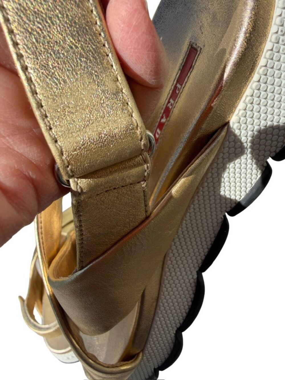 Prada Metallic Gold Leather Platform Slingback Sandals Size 39 / US 8.5 - Picture 6 of 6